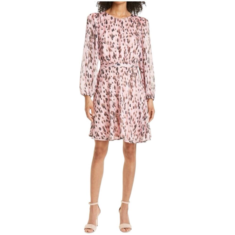 MILLY Pink Leopard Metallic Shadow Stripe Mini Dress Size 4 Party Cocktail Sheer